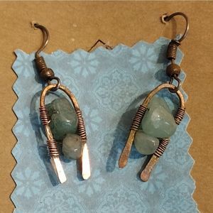 Green stone earrings beaded gift ooak handmade bridesmaid stocking stuffer gift